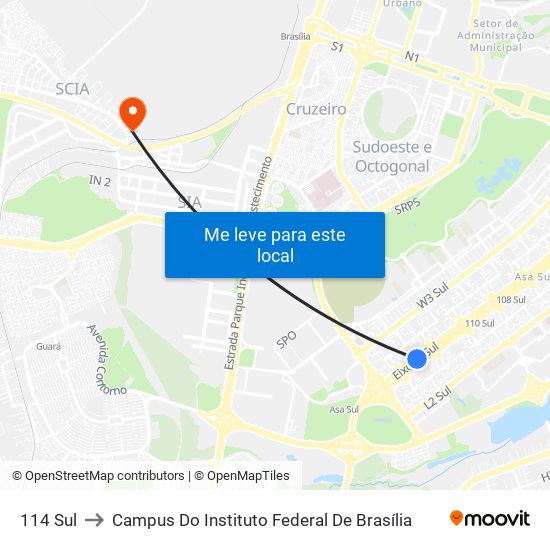 114 Sul to Campus Do Instituto Federal De Brasília map