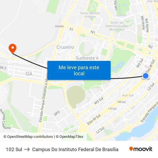 102 Sul to Campus Do Instituto Federal De Brasília map
