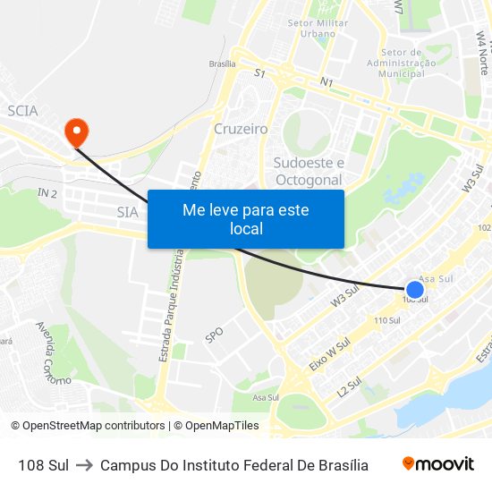 108 Sul to Campus Do Instituto Federal De Brasília map