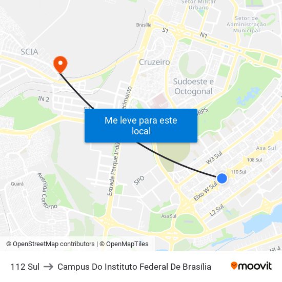 112 Sul to Campus Do Instituto Federal De Brasília map