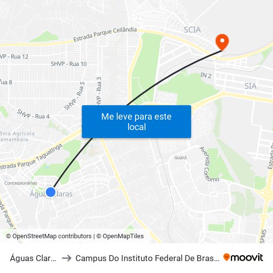 Águas Claras to Campus Do Instituto Federal De Brasília map