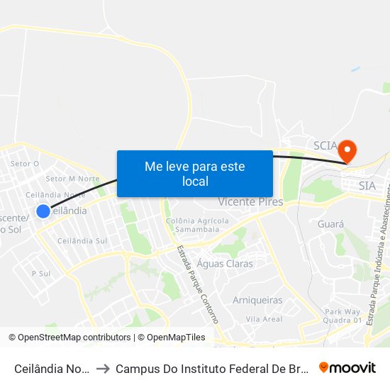 Ceilândia Norte to Campus Do Instituto Federal De Brasília map