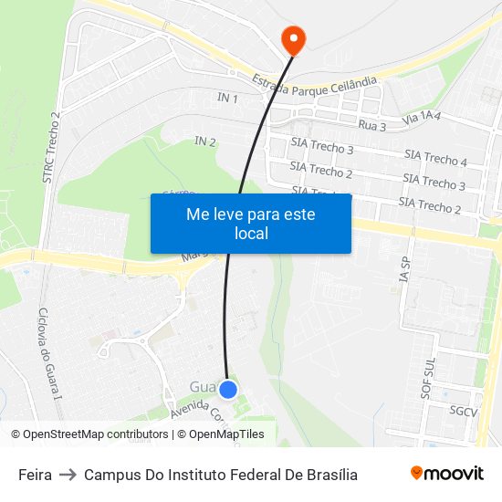 Feira to Campus Do Instituto Federal De Brasília map