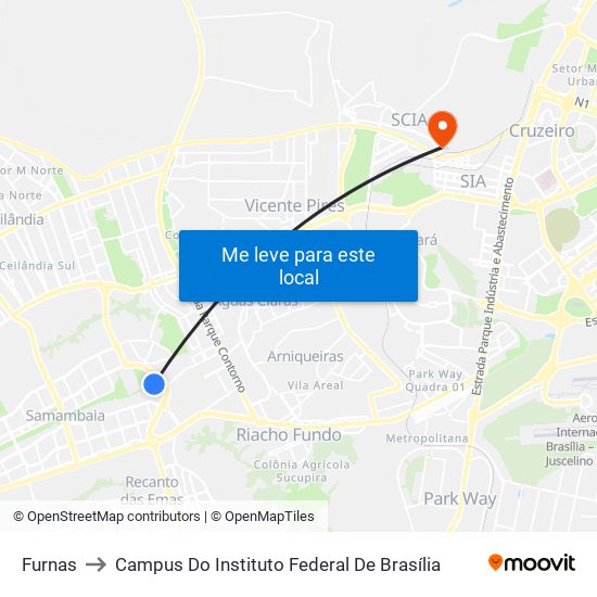 Furnas to Campus Do Instituto Federal De Brasília map