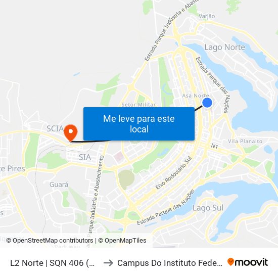 L2 Norte | Sqn 406 (Unb / Odonto Hub) to Campus Do Instituto Federal De Brasília map