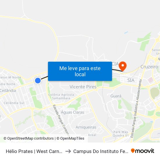 Hélio Prates | West Carnes / Taguacenter to Campus Do Instituto Federal De Brasília map