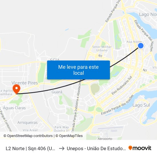 L2 Norte | Sqn 406 (Unb / Odonto Hub) to Unepos - União De Estudos E Pós-Graduação map