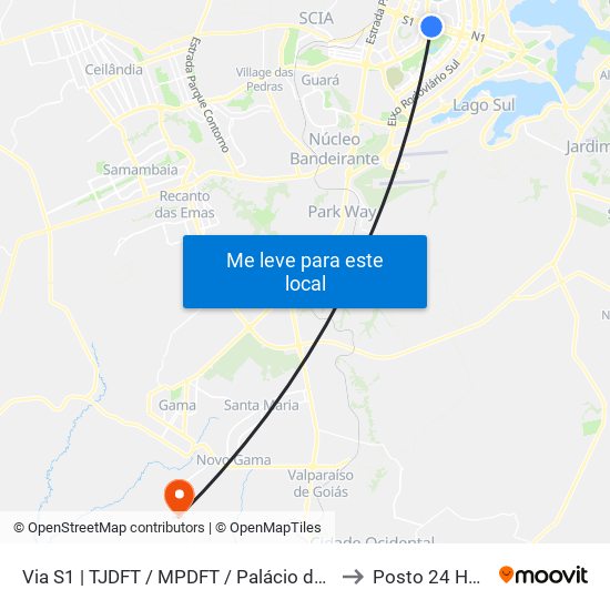 Via S1 | TJDFT / MPDFT / Palácio do Buriti to Posto 24 Horas map