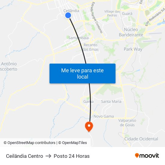Ceilândia Centro to Posto 24 Horas map