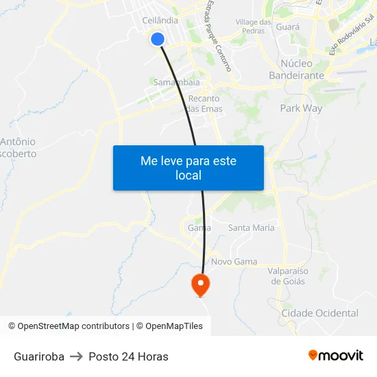 Guariroba to Posto 24 Horas map
