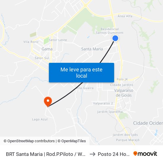 BRT Santa Maria | Rod.P.Piloto / W3 Sul to Posto 24 Horas map