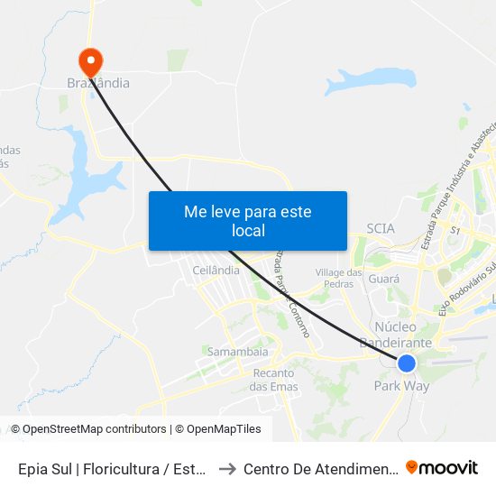EPIA | Floricultura / Estação BRT Park Way to Centro De Atendimento Psicosocial map