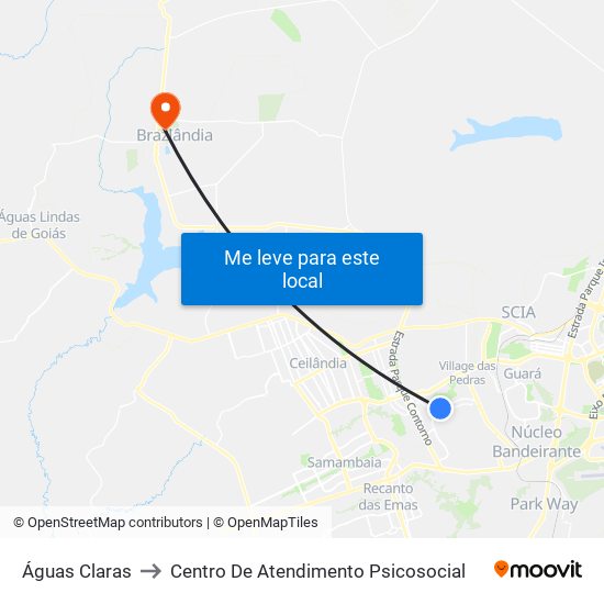 Águas Claras to Centro De Atendimento Psicosocial map