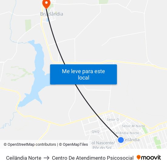 Ceilândia Norte to Centro De Atendimento Psicosocial map