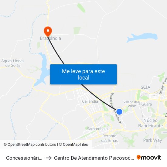 Concessionárias to Centro De Atendimento Psicosocial map