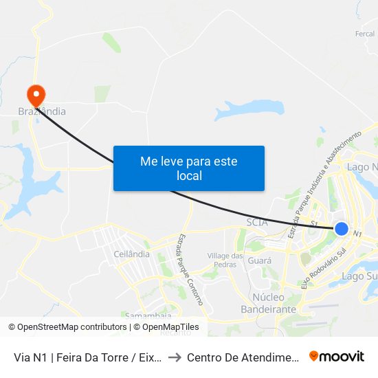 Via N1 | Feira Da Torre / Eixo Ibero-Americano to Centro De Atendimento Psicosocial map