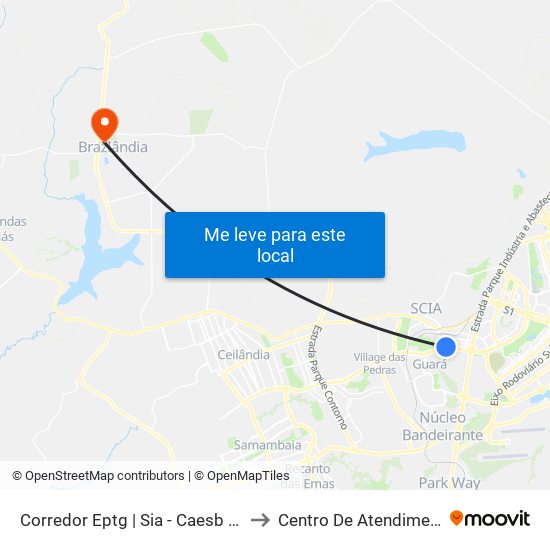 Corredor Eptg | Sia - Caesb (Sentido Taguatinga) to Centro De Atendimento Psicosocial map