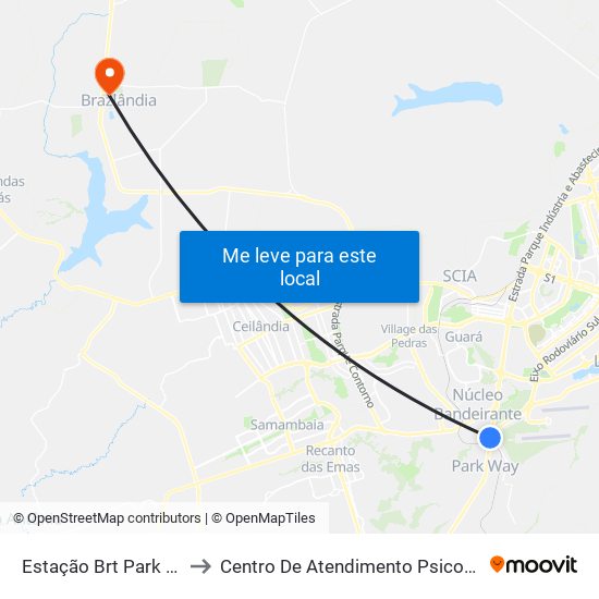 Estação Brt Park Way to Centro De Atendimento Psicosocial map