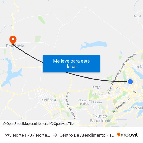 W3 Norte | 707 Norte (Ceub) to Centro De Atendimento Psicosocial map