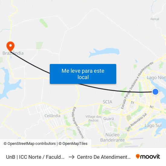 Unb | Icc Norte / Faculdade De Direito to Centro De Atendimento Psicosocial map