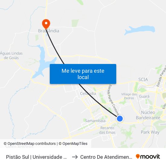 Pistão Sul | Universidade Católica / Estácio to Centro De Atendimento Psicosocial map