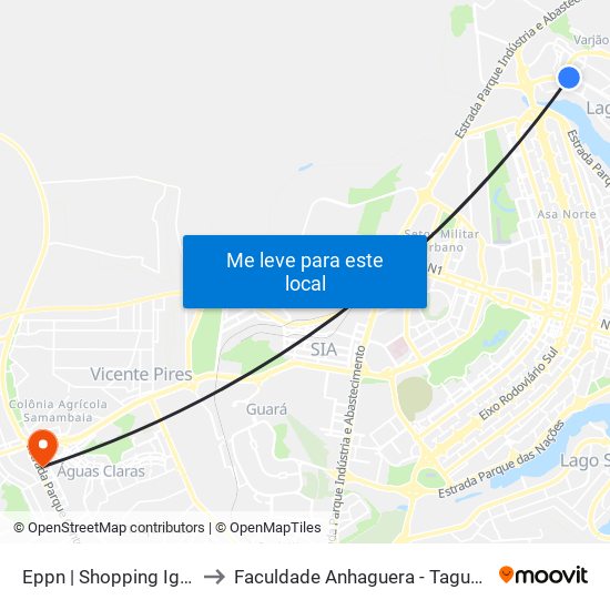 Eppn | Shopping Iguatemi to Faculdade Anhaguera - Taguatinga Sul map