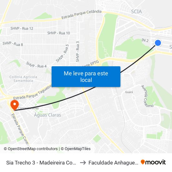 Sia Trecho 3 - Madeireira Comabra/Condor Atacadista to Faculdade Anhaguera - Taguatinga Sul map