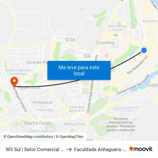 W3 Sul | Setor Comercial Sul (Pátio Brasil) to Faculdade Anhaguera - Taguatinga Sul map