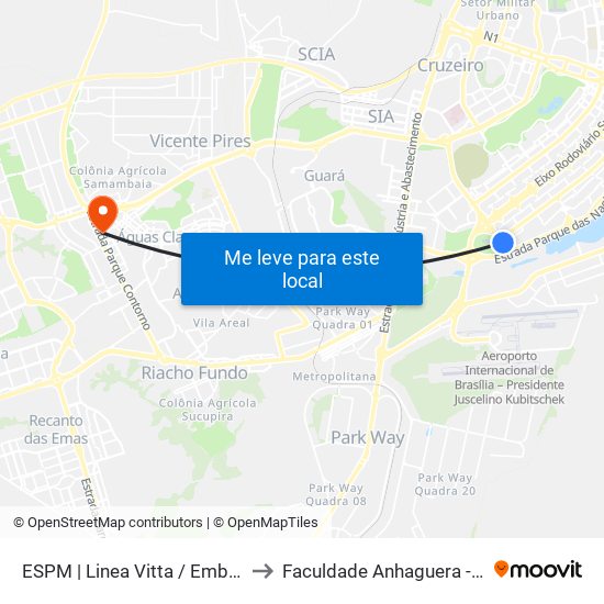 Sps | Linea Vitta to Faculdade Anhaguera - Taguatinga Sul map