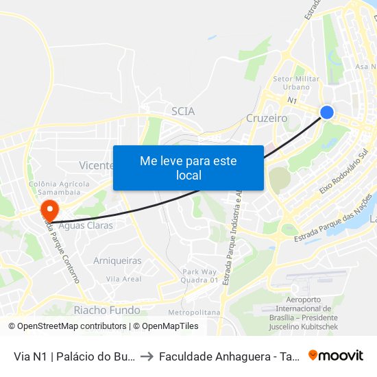Via N1 | Palácio Do Buriti / Tribunal De Contas Do Df to Faculdade Anhaguera - Taguatinga Sul map