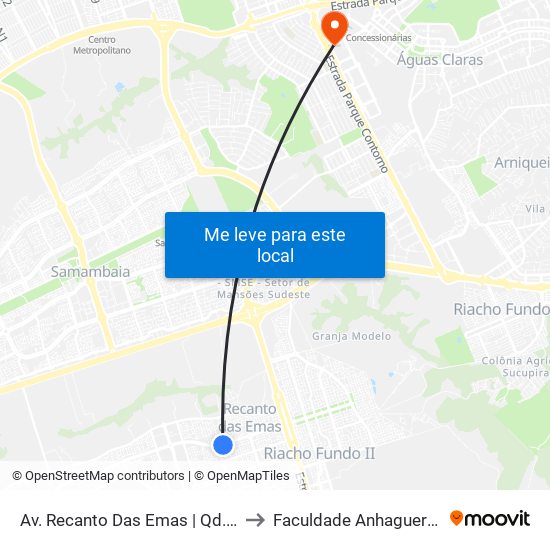 Av. Recanto Das Emas | Qd. 203 (Igreja Universal) to Faculdade Anhaguera - Taguatinga Sul map
