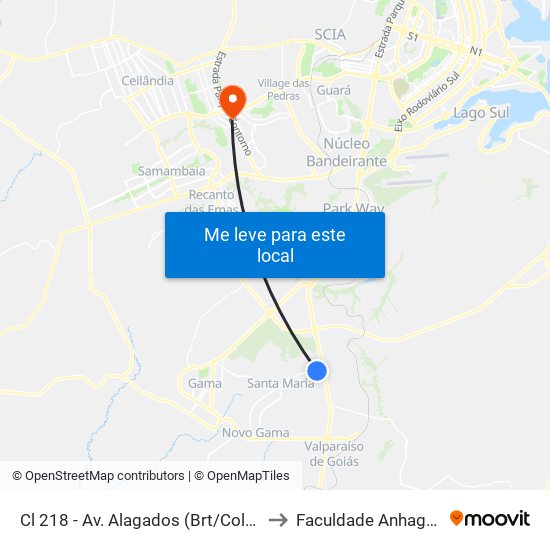 Cl 218 - Av. Alagados (Brt/Colégio Santa Maria/N.S.Aparecida) to Faculdade Anhaguera - Taguatinga Sul map