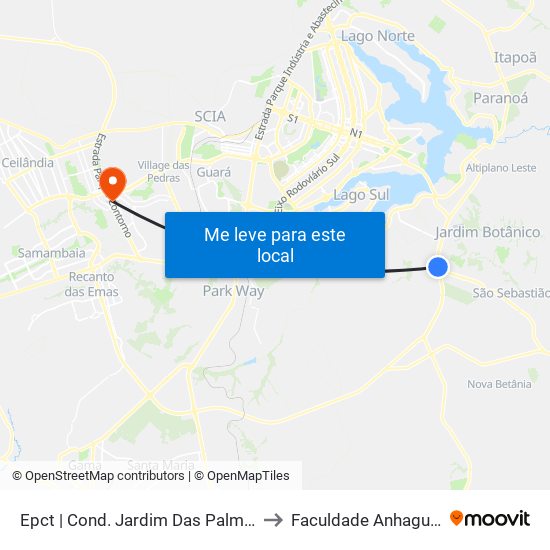 Epct | Cond. Jardim Das Palmeiras (Sentido São Sebastião) to Faculdade Anhaguera - Taguatinga Sul map