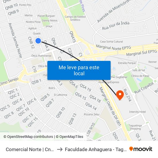 Comercial Norte | Cnb 3 (Inss) to Faculdade Anhaguera - Taguatinga Sul map
