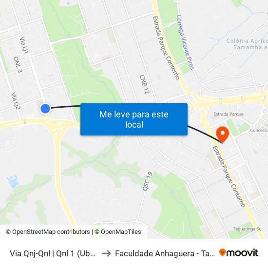 Via Qnj-Qnl | Qnl 1 (Ubs 3 / Ced 6) to Faculdade Anhaguera - Taguatinga Sul map