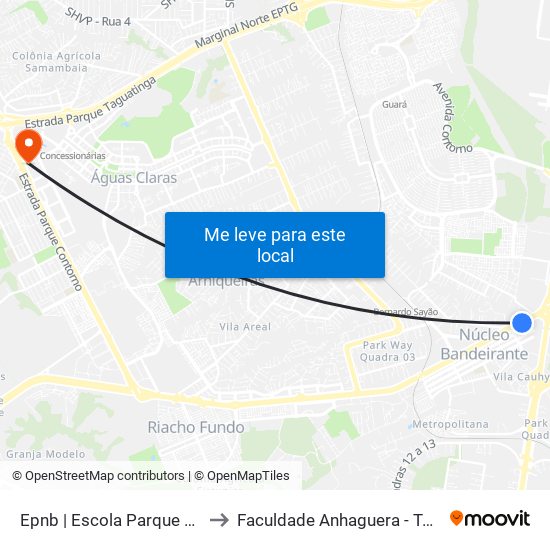 Epnb | Escola Parque Da Natureza to Faculdade Anhaguera - Taguatinga Sul map
