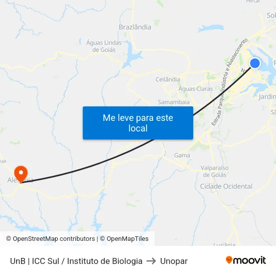 UnB | ICC Sul / Instituto de Biologia to Unopar map