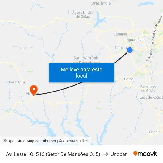 Av. Leste | Q. 516 (Setor De Mansões Q. 5) to Unopar map