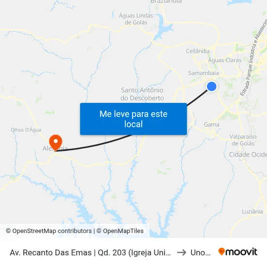 Av. Recanto Das Emas | Qd. 203 (Igreja Universal) to Unopar map