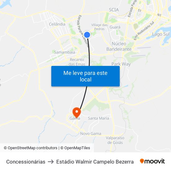 Concessionárias to Estádio Walmir Campelo Bezerra map
