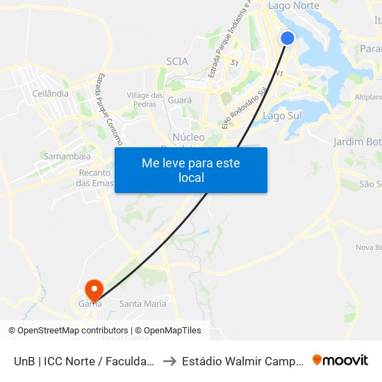 UnB | ICC Norte / Faculdade de Direito to Estádio Walmir Campelo Bezerra map