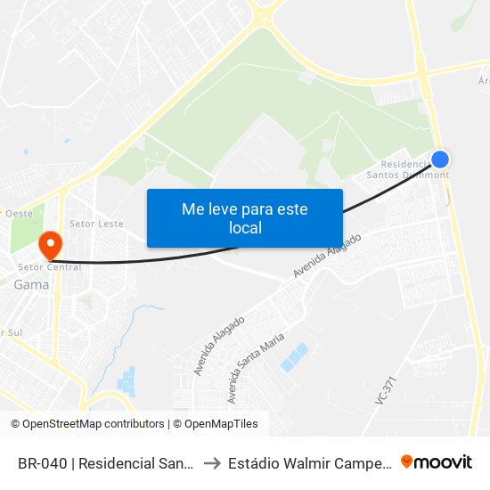 BR-040 | Residencial Santos Dumon to Estádio Walmir Campelo Bezerra map