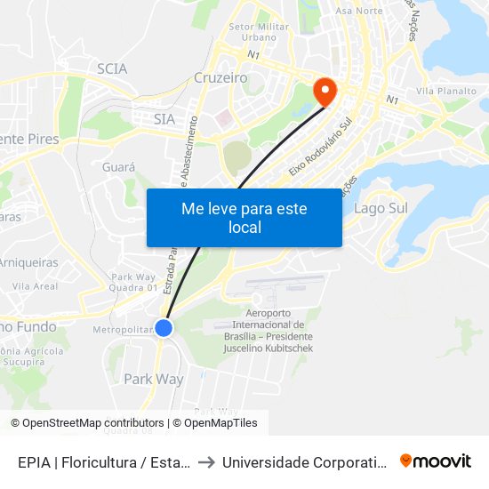 EPIA | Floricultura / Estação BRT Park Way to Universidade Corporativa Banco Do Brasil map