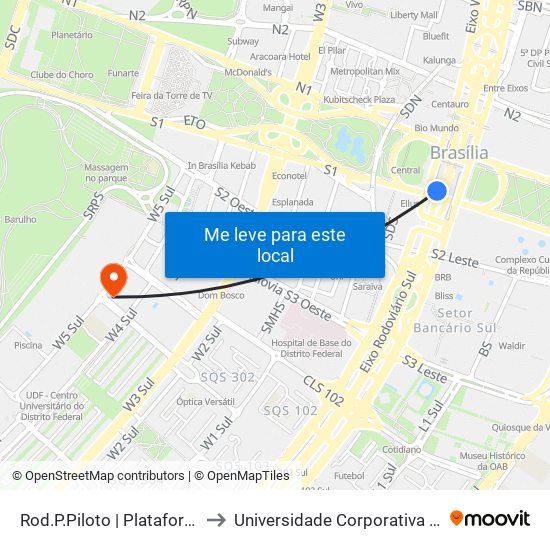 Rod.P.Piloto | Plataforma D (Box 16) to Universidade Corporativa Banco Do Brasil map