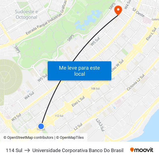 114 Sul to Universidade Corporativa Banco Do Brasil map