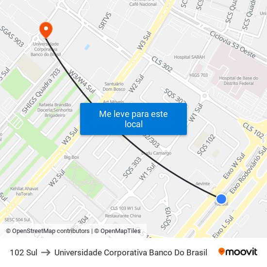 102 Sul to Universidade Corporativa Banco Do Brasil map