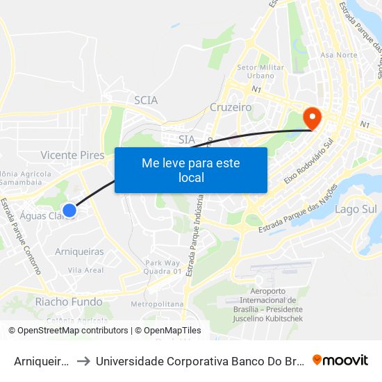 Arniqueiras to Universidade Corporativa Banco Do Brasil map