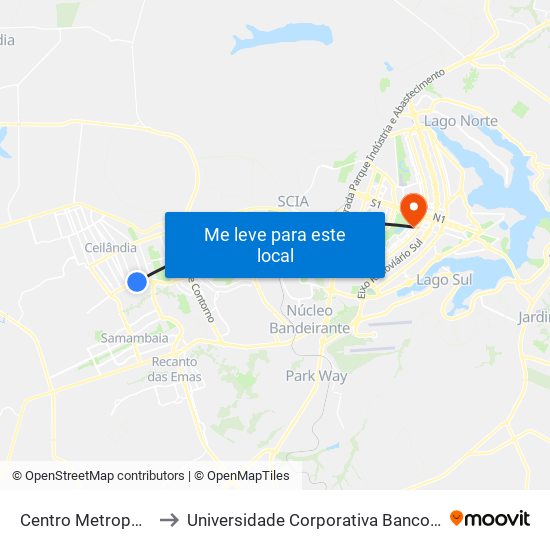 Centro Metropolitano to Universidade Corporativa Banco Do Brasil map