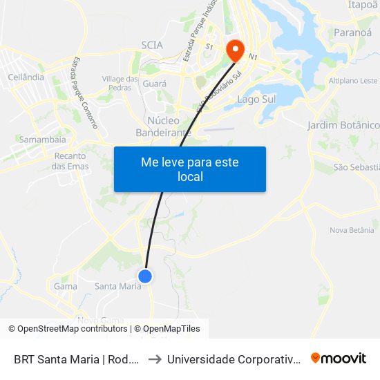 BRT Santa Maria | Rod.P.Piloto / W3 Sul to Universidade Corporativa Banco Do Brasil map