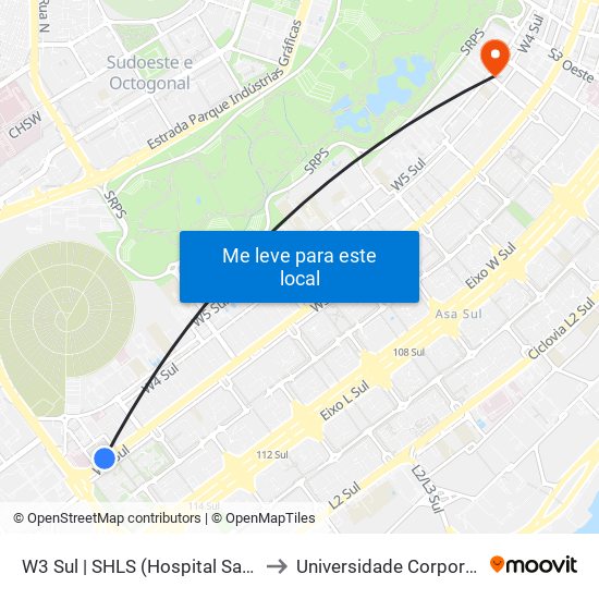 W3 Sul | Setor Hospitalar Local Sul (Pão De Açúcar) to Universidade Corporativa Banco Do Brasil map